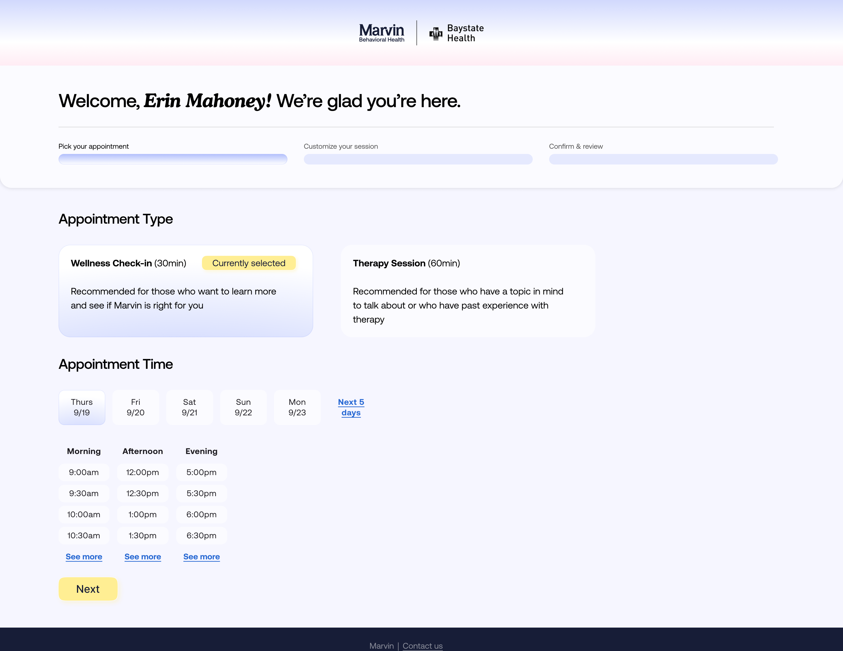 Marvin Health UX and UI design preview